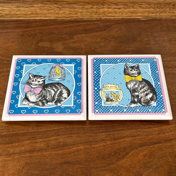 Vintage Cat Ceramic Tiles Trivets Wall Decor by Lanka WallTiles Kitschy Kitties - Picture 7 of 12